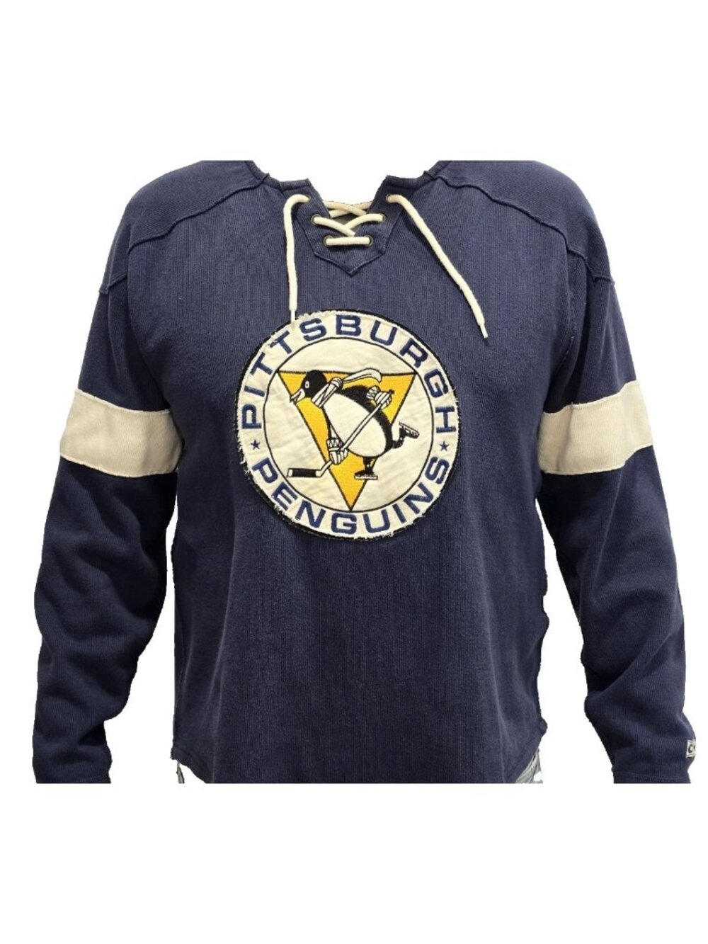 CCM Pittsburgh Penguins Lace-Up Pullover Sweatshirt Blue Vintage Size 4XL